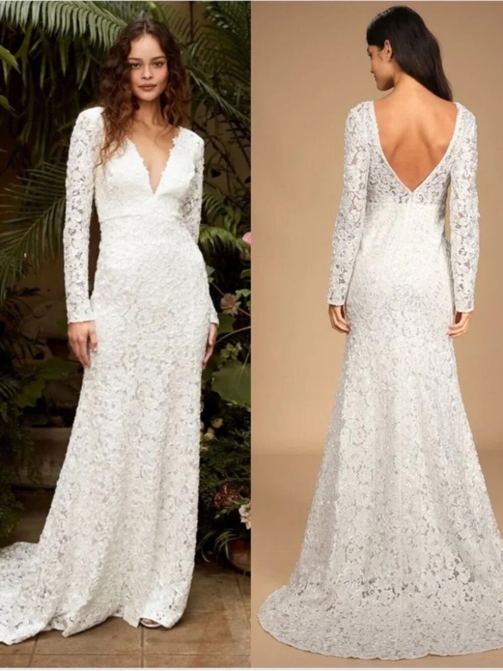 NWT Lulus Following Your Heart White Lace Long Sleeve Maxi Dress